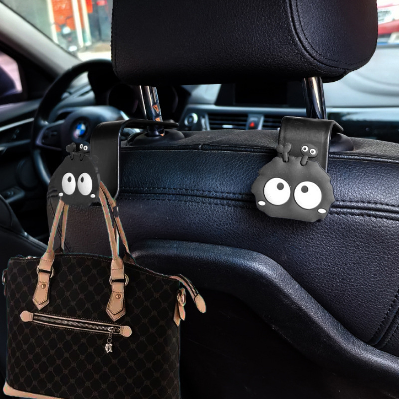 Gancho trasero del asiento del automóvil Dibujos animados lindo briquetas de carbón negro Gancho de almacenamiento trasero del automóvil Decoración del automóvil