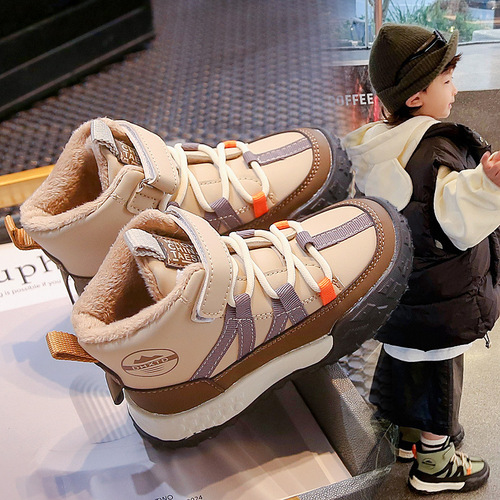 Children's High-Top Sports Shoes Winter New Girls Running Shoes Fleece Warm Casual Shoes Boys Dual Cotton Shoes