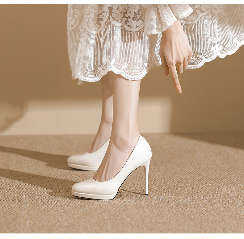 Giày cao gót nữ mũi nhọn gót 12 cm đế chống thấm nước — Màu nude-12cm chi tiết 9