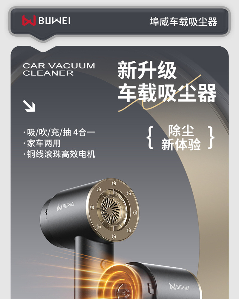 Buwai Car Vacuum Cleaner, Handheld, Small, High Suction Power, for Car Interior and Home Use, Wireless, Cross-Border