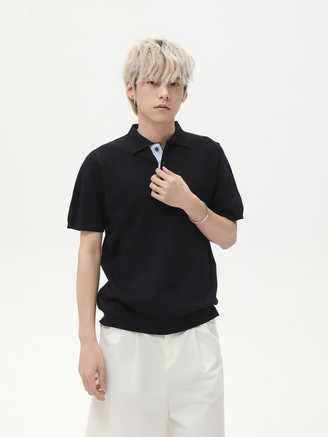 MTLCLOTHES para hombre | Camisa POLO de punto simple de color sólido con solapa de botón Camiseta de negocios casual de todo fósforo