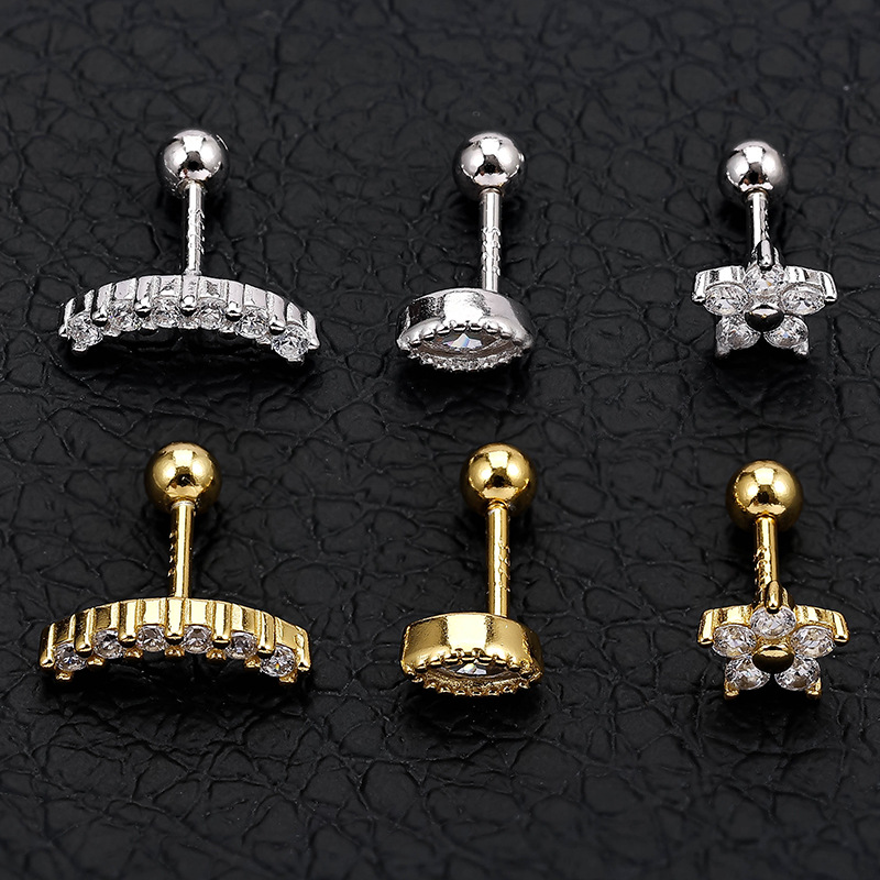 1 Piece Hip-hop Streetwear Flower Plating Inlay Sterling Silver Zircon Ear Studs display picture 2