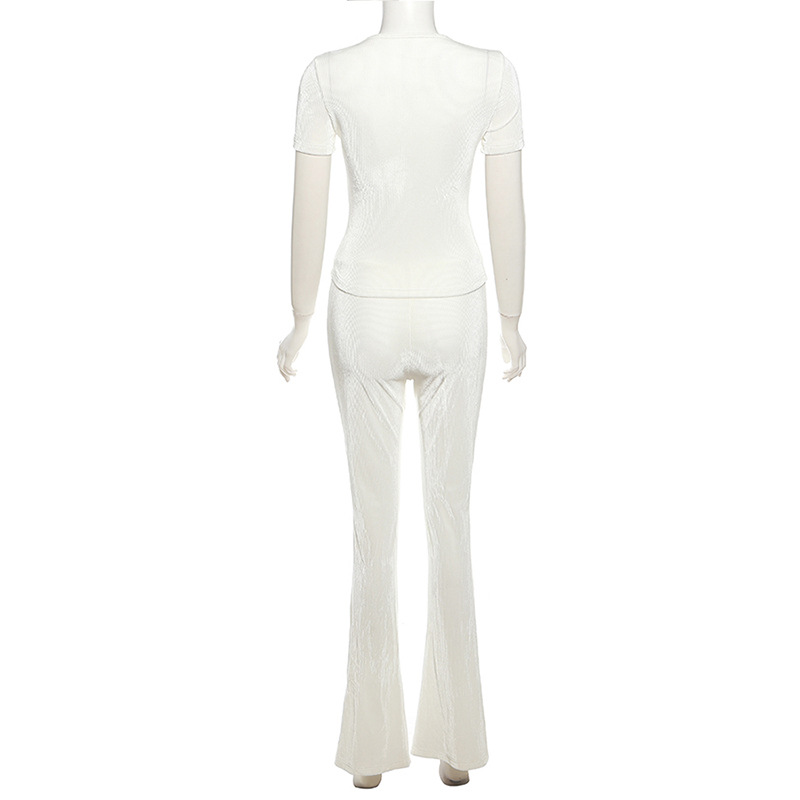 Dames set met getailleerde top met korte mouwen en hoge taille_voghion.com