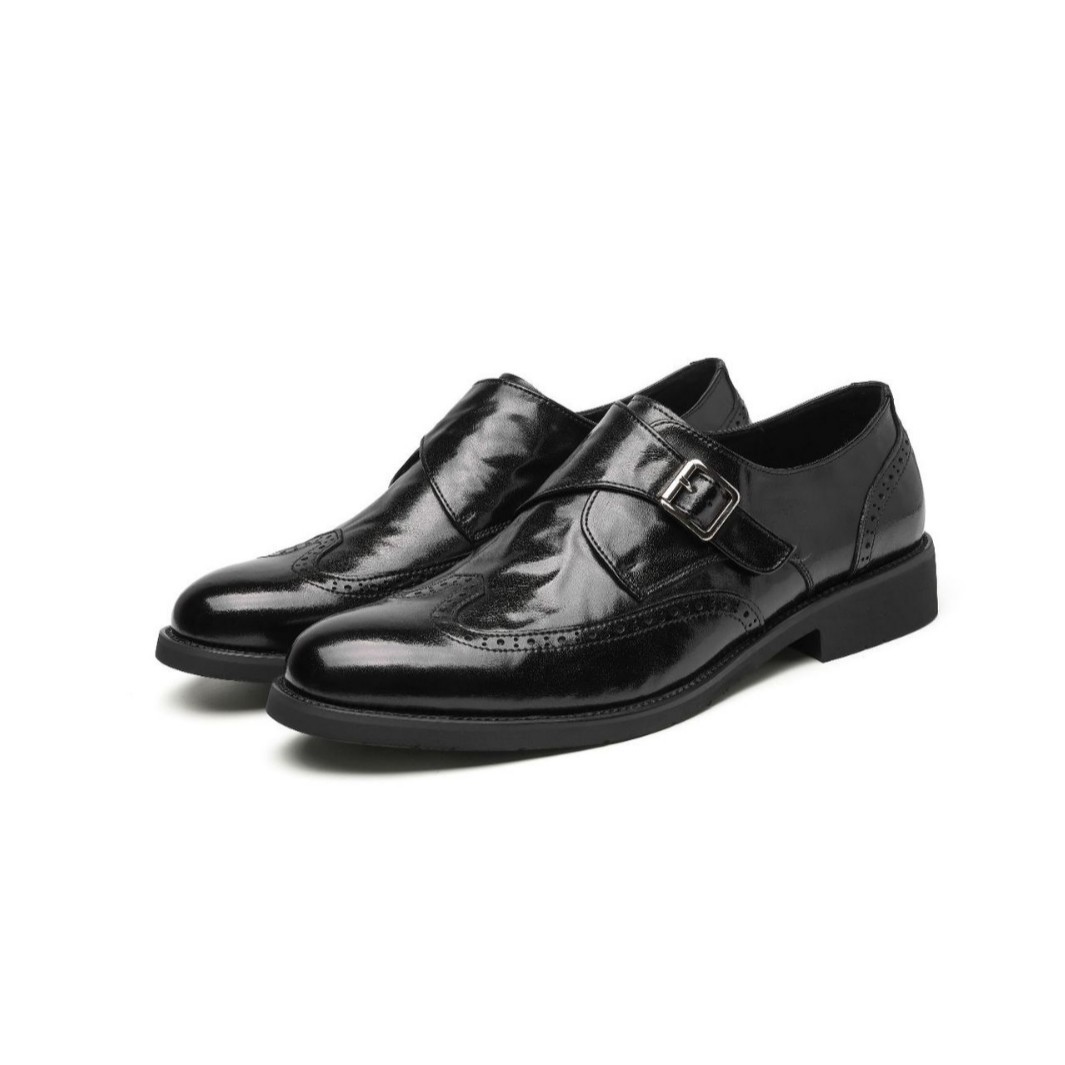 ShoeVault Brogue Genuine Leather Autumn Breathable Men's Groom Work Suit Casual Velcro Business Derby Shoes_voghion.com