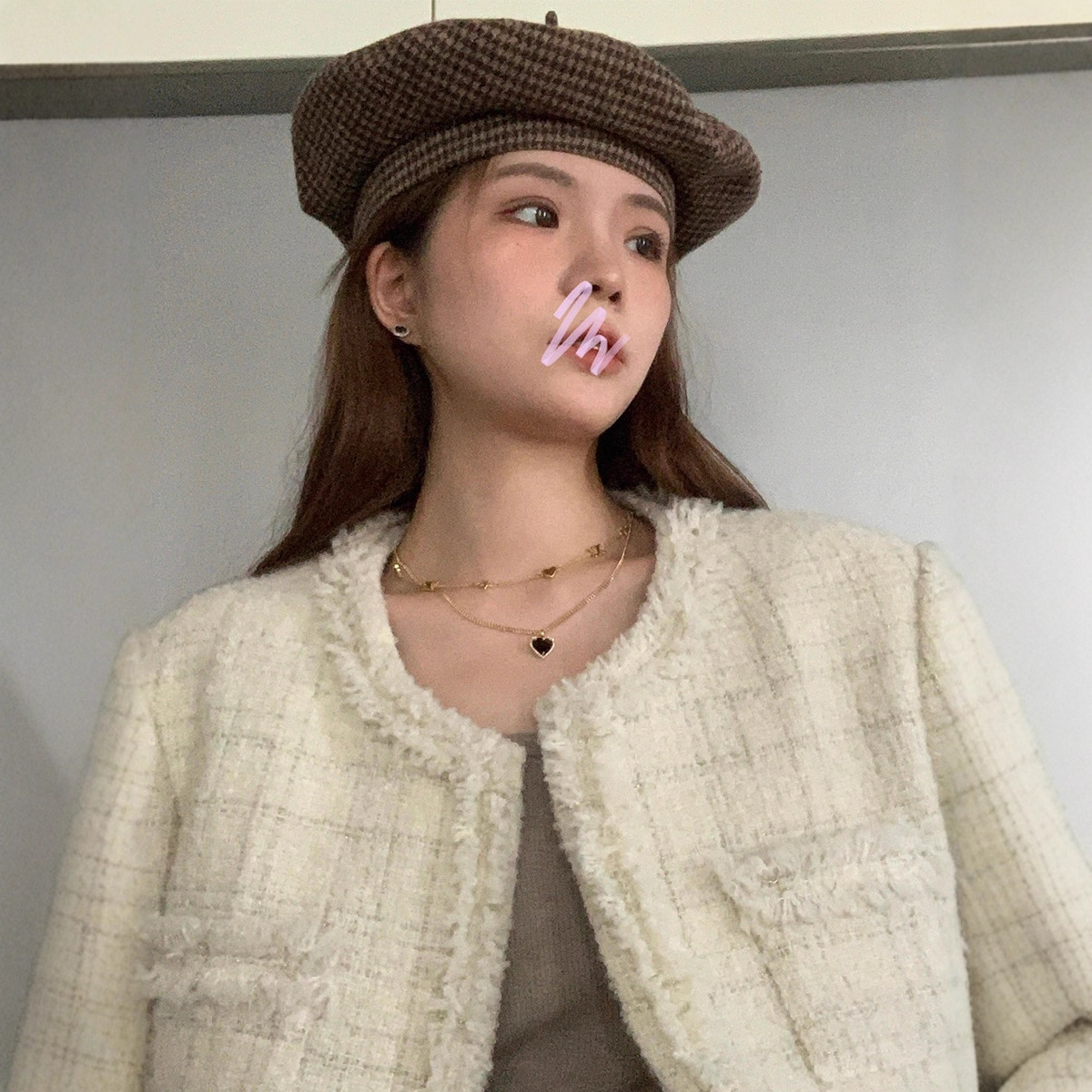 HEYGIRL黑哥 比利时新贵奶fufu精致毛边小香外套女冬圆领气质上衣