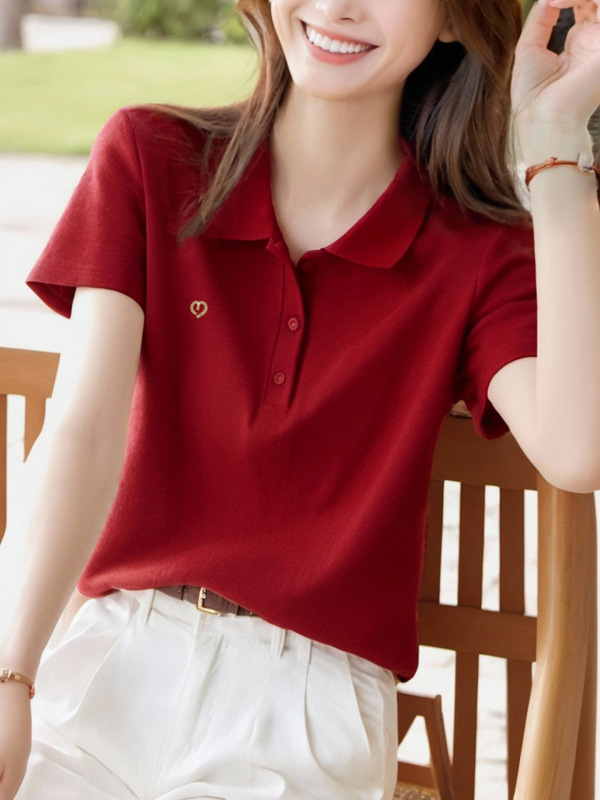 夏半袖poloシャツシンプルファッション減齢polo襟痩せtシャツ小大衆気質2025新型シャツ|undefined