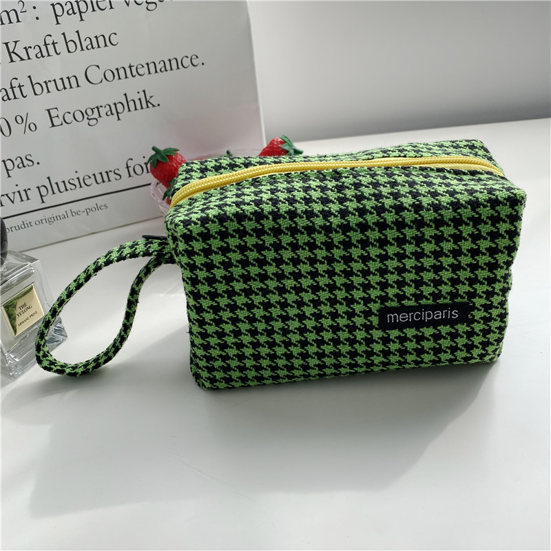 19171 Korean-style woolen checkered artistic pen case, ins Japanese-style storage and organization bag, canvas cosmetic bag, stationery bag undefined