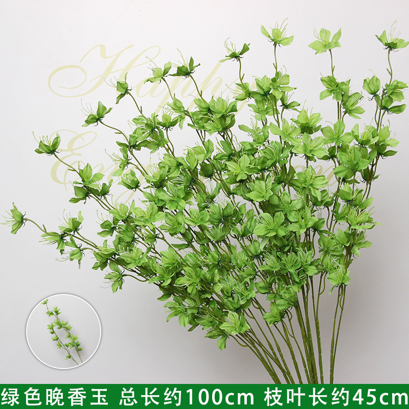 Simulación de flores verdes, flores de seda de boda, hierba