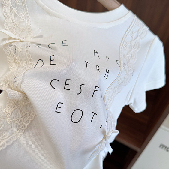 半袖Tシャツ夏薄い韓国風女の子文学レターショートスタイルベビーガールズファッショナブルなウエストトップ女の子用|undefined