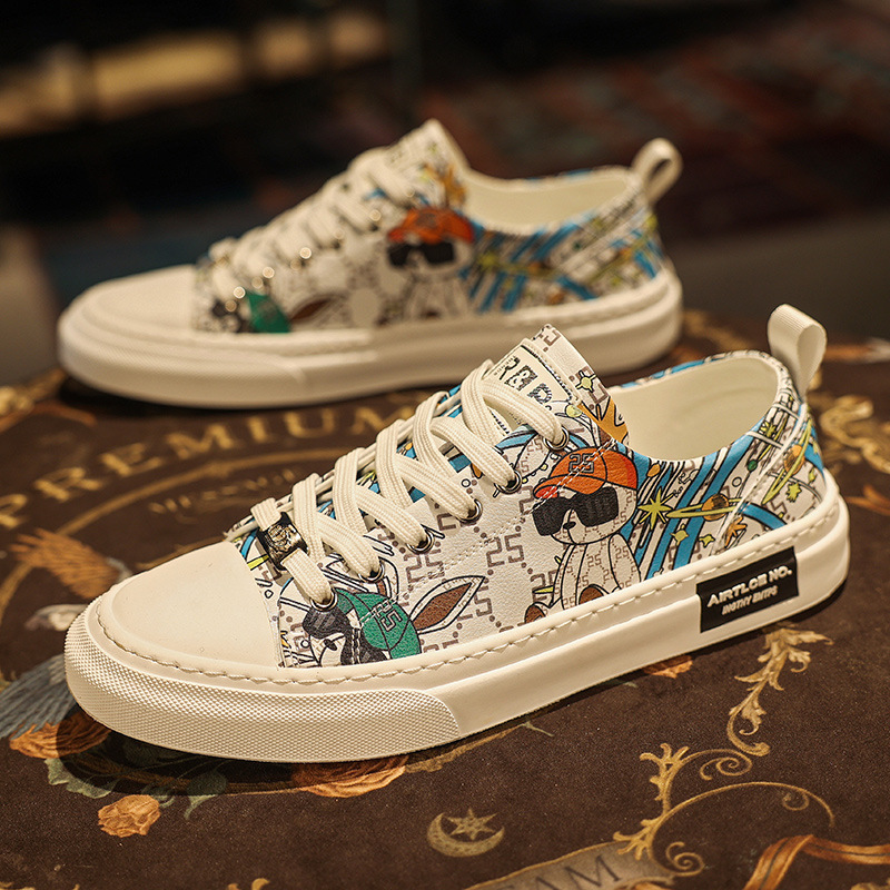 Herren 2024 Winter neuer Trend vielseitige leichte Luxus weiße Graffiti Mode weiche Sohle Casual Board Schuhe_voghion.com
