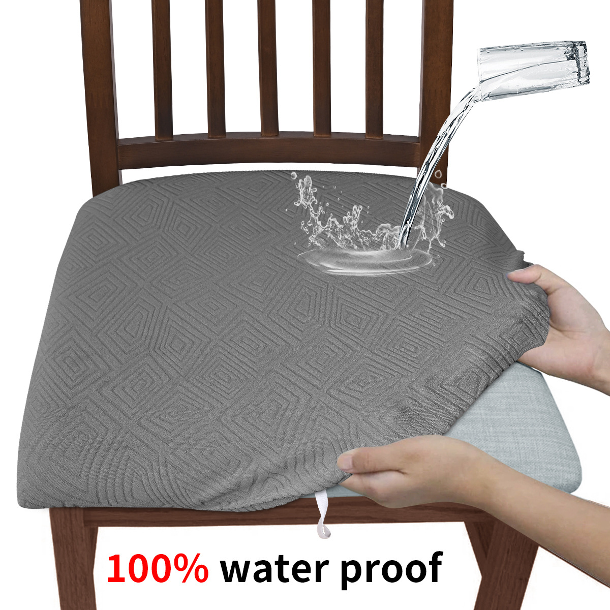 Jacquard transfronterizo palabra de retorno TPU cubierta de película impermeable cubierta de taburete con cuerda antideslizante de color sólido funda de cojín elástico para silla TEMU