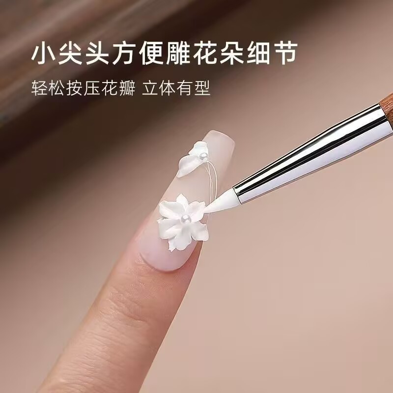 多用途双头檀木杆美甲调胶笔日式硅胶雕花笔刮胶压花辅助手绘笔|undefined