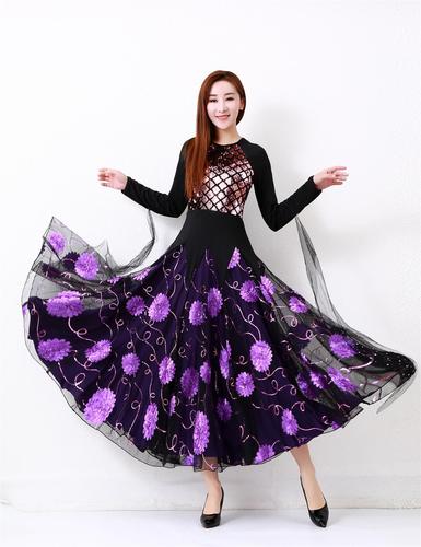 Women Girls Purple sequined Ballroom Dancing Dresses Tango Foxtrot Smooth dance Skirts full-skirted dress show costumes waltz Dance long skirts