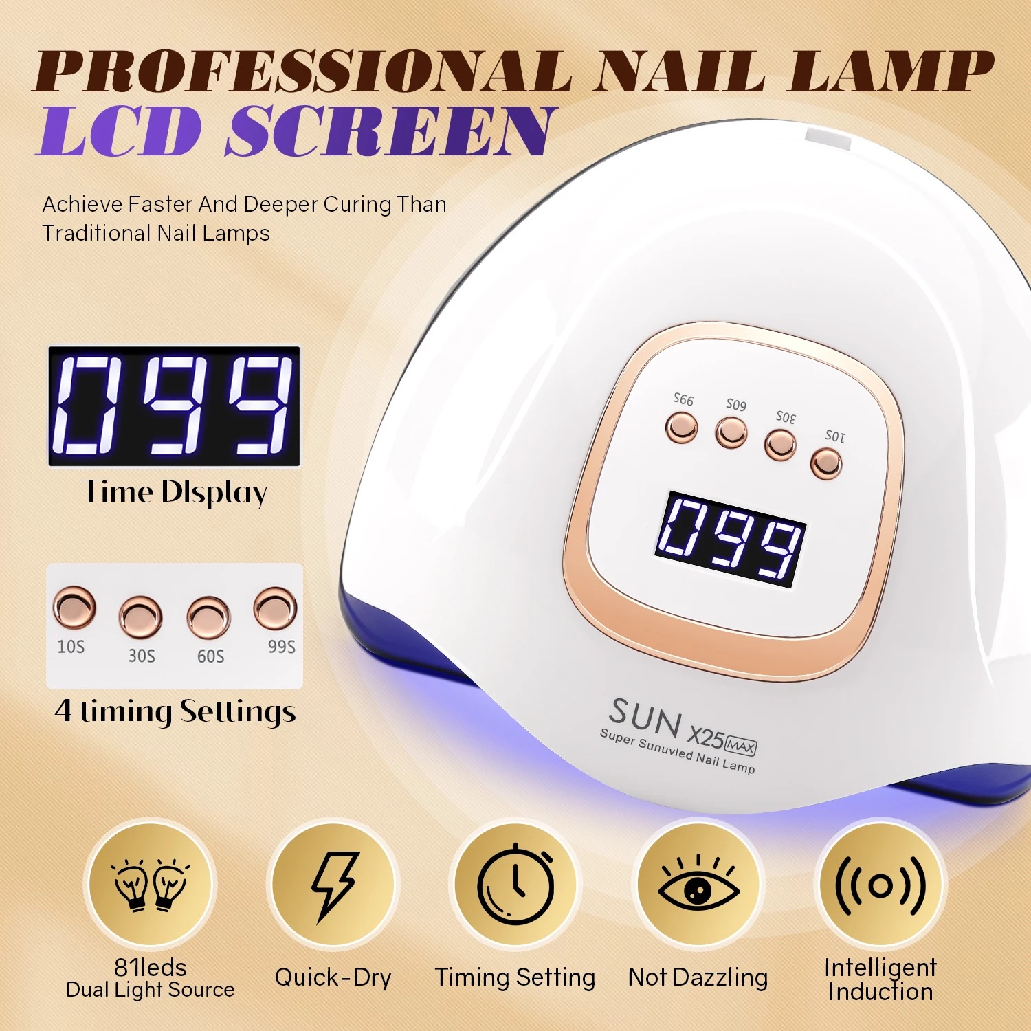 Luz de manicura de alta potencia X25 luz de fototerapia 81 lámpara LED cuentas de secado rápido pegamento de manicura no oscuro mano luz de asado de uñas UV