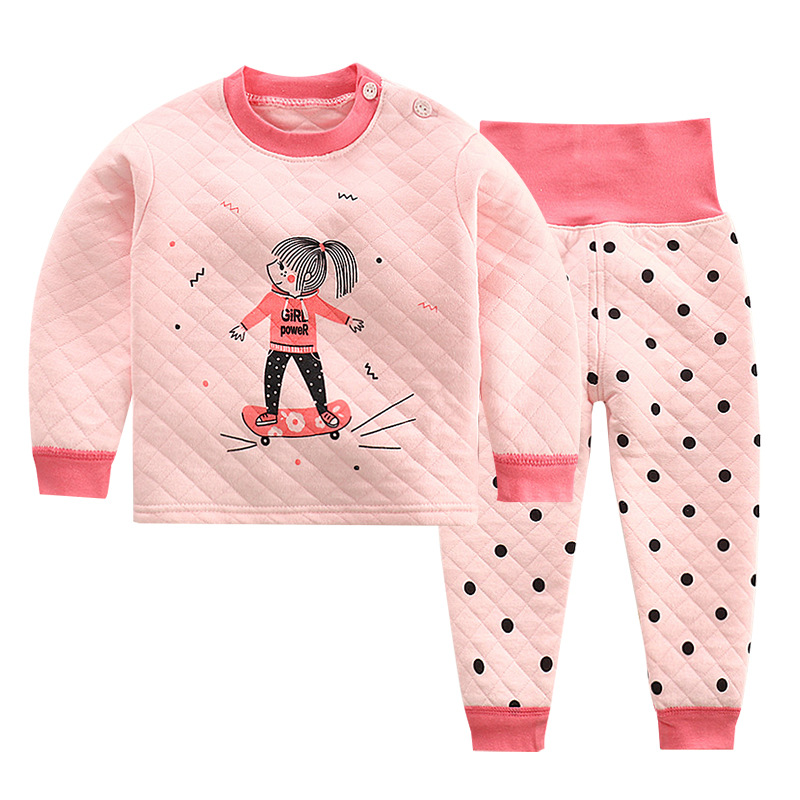 Ropa interior térmica de los niños directos de fábrica traje de tres capas acolchado espesado niños y niñas Otoño e Invierno hogar desgaste Bebé Ropa de los niños