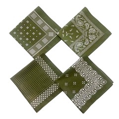 Olive Green American Retro Square Scarf Pure Cotton Soft 55*55CM Military Green Geometric Pattern 29g Head Scarf