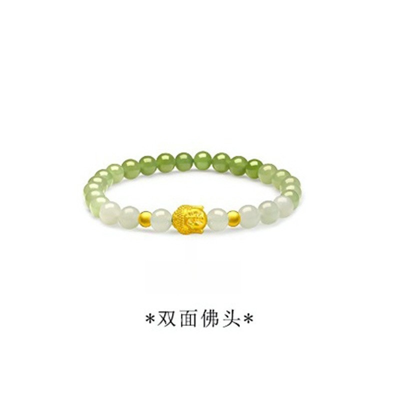 양면 불상머리 [약 0.5g] + 금구슬 2개 + 그라데이션 허티안 옥