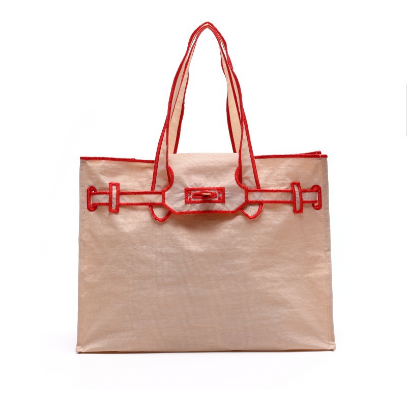 베이지 레드 토트백