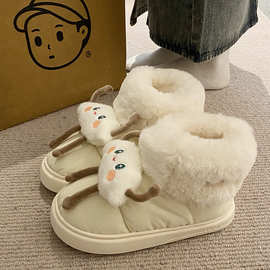 暖绒毛毛棉拖鞋女秋冬季可外穿2024新款踩屎感厚底防滑情侣棉鞋女