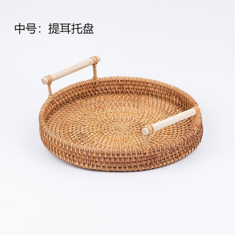 Ins retro pan de ratán dim sum bandejas binaurales almacenamiento de pasteles tejidos japoneses celebridades de Internet Nordic portátil B & B