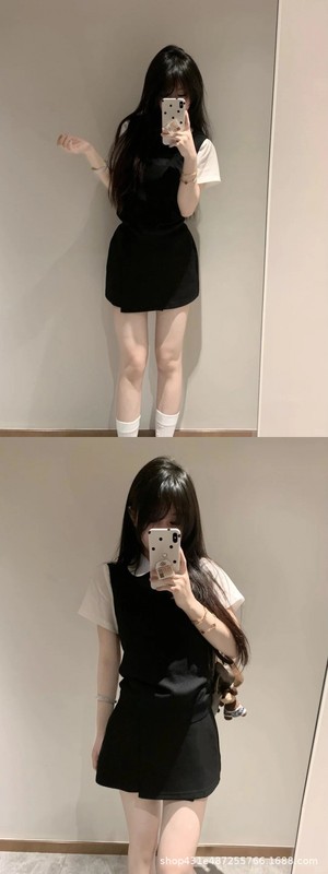 三件套女2025夏季新款韩系学院风针织马甲背心娃娃领衬衫半身裙潮|undefined