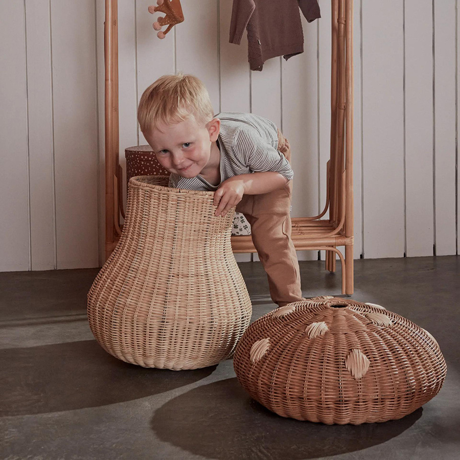 Cesto para la ropa sucia con forma de hongo, cesta de almacenamiento de ratán, caja de almacenamiento de juguetes de peluche, caja de almacenamiento de juguetes infantiles con tapa