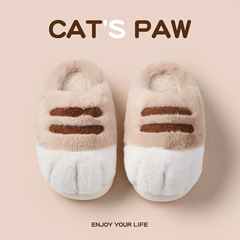 南波万外贸秋冬棉拖鞋猫爪加绒加厚可爱情侣居家用室内毛毛棉拖鞋