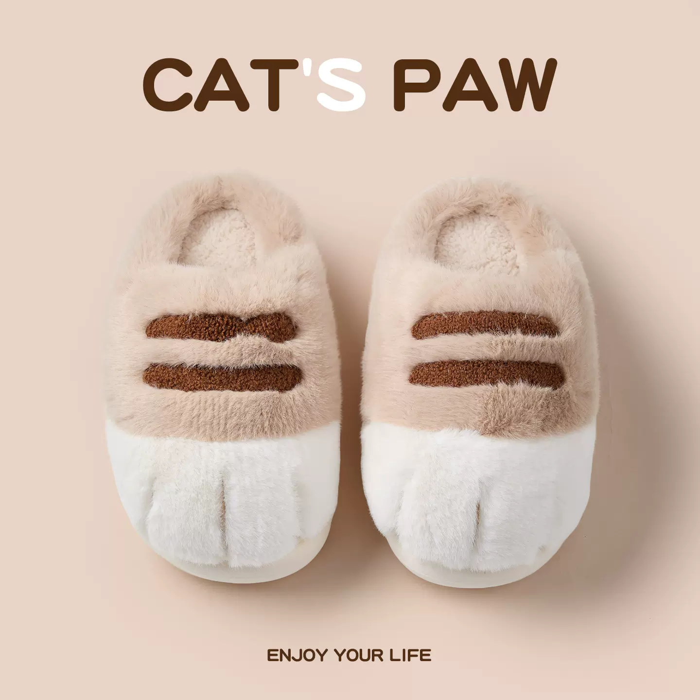 南波万外贸秋冬棉拖鞋猫爪加绒加厚可爱情侣居家用室内毛毛棉拖鞋