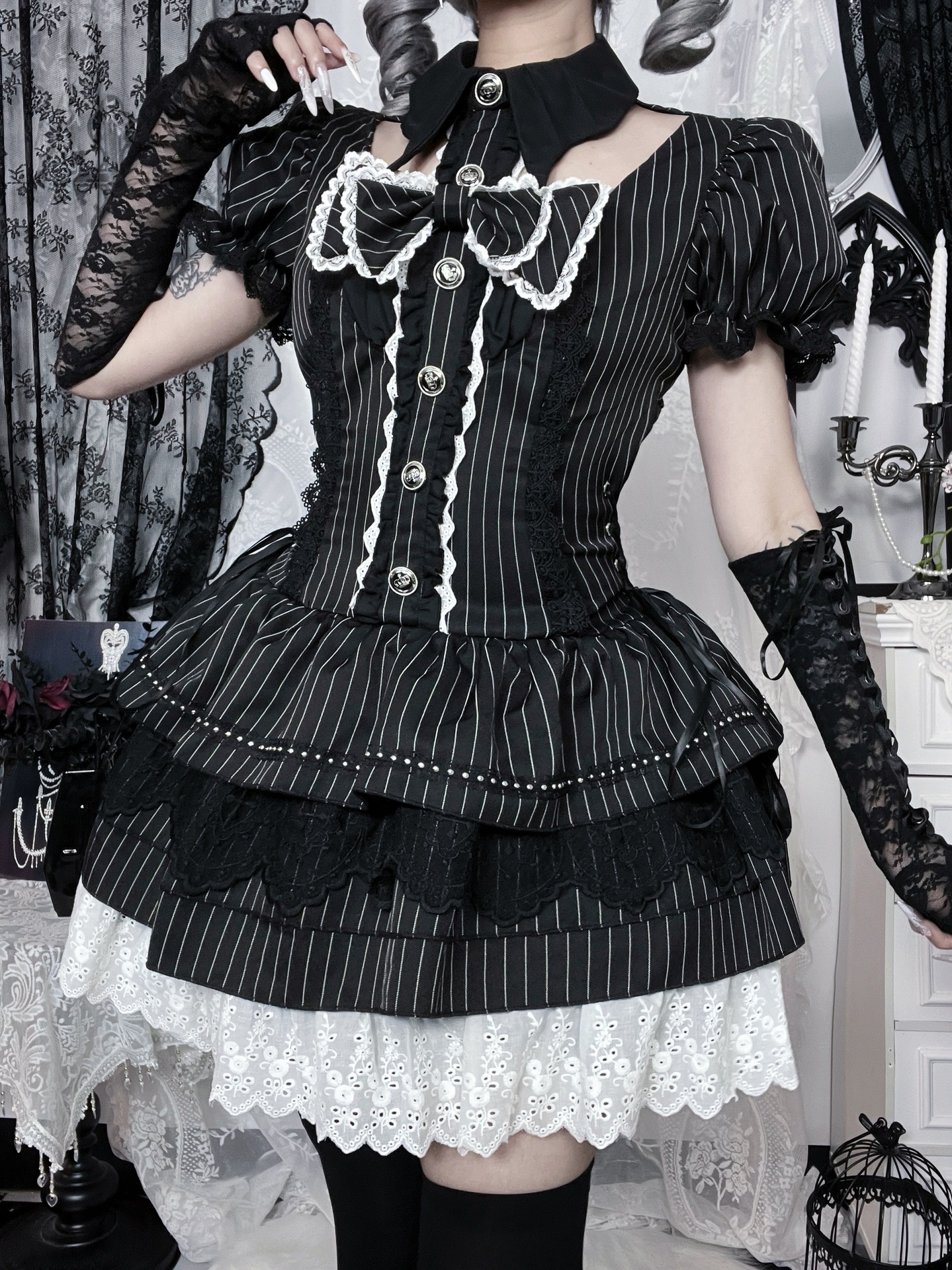 New Subculture Dark Gothic Style Lolita Sexy Sexy Bat Collar Bow Waist Puffy Dress