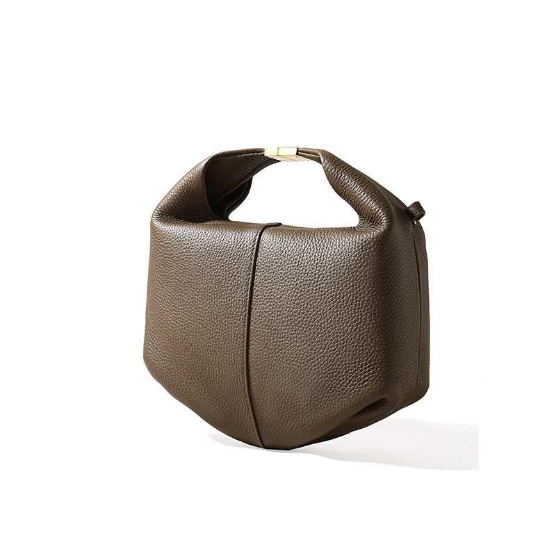 French Style Niche Genuine Leather Women's Handbag New Lychee Grain Cowhide Luxury Tote Bag Fashion Commuter Bento Bag - Thumbnail 7