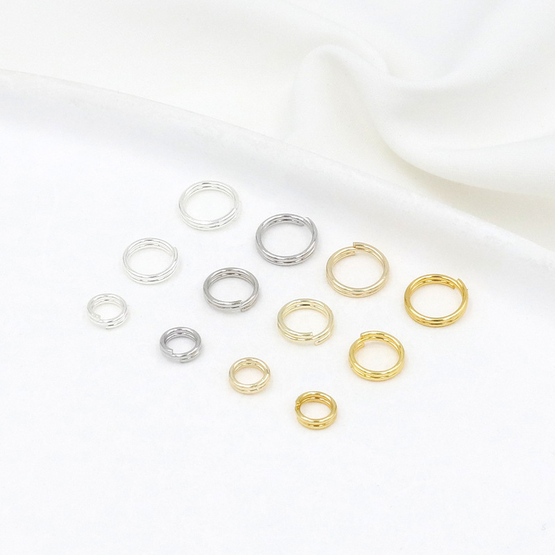Pure Copper Plated 18K Double Circle Bracelet Necklace Connecting Ring Keychain Hanging Ring DIY Handmade Beaded Earrings Jewelry B04