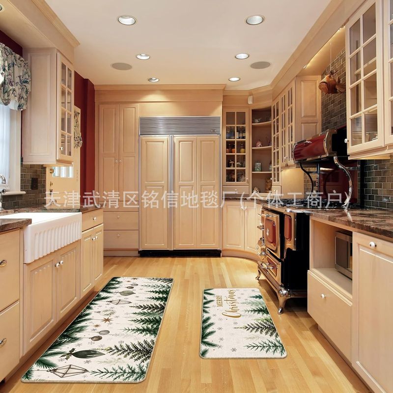 亚马逊圣诞格子树家用水晶绒厨房垫入户玄关门口耐脏防滑地垫现货|undefined