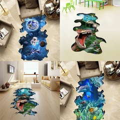 自粘新款3D恐龍星球星空海豚海底世界牆貼地貼客廳臥室兒童房裝飾