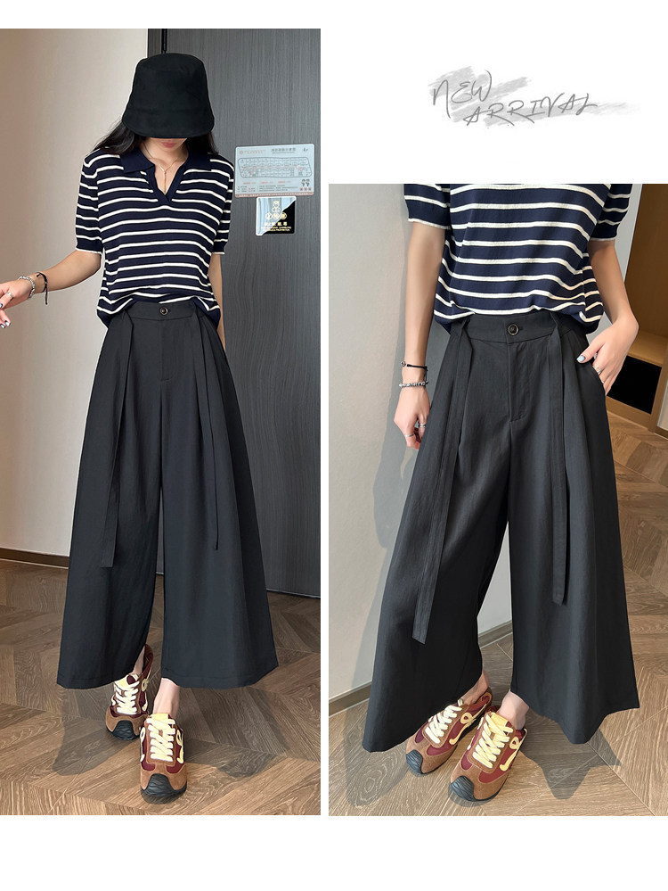Quần culottes nữ ống rộng cạp cao suông rủ dáng dài 9 phân chất liệu lụa mát mùa hè — màu đen chi tiết 28