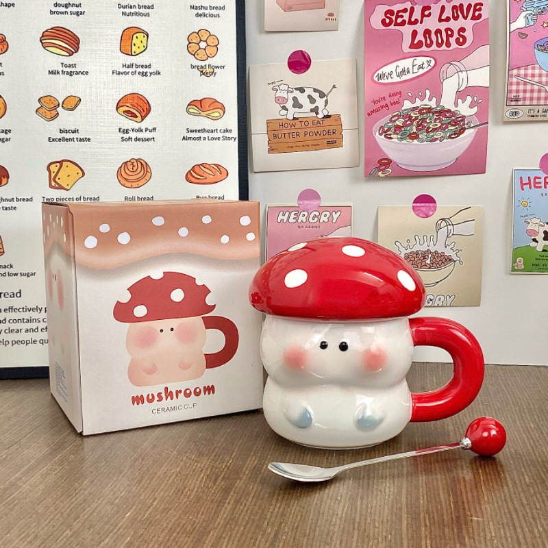 hongos genio taza de cerámica regalo de cumpleaños taza con tapa de gran capacidad esmaltado taza de agua de color taza de agua de pareja doméstica