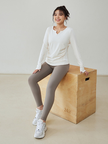 Plus size sports tops for women slimming yoga running long-sleeved T-shirts for fat mm quick-drying Pilates fitness clothes autumn