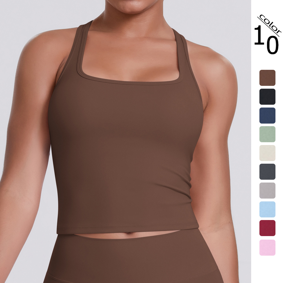 New Cross-Border Solid Color I-Shaped Brushed Beauty Back Vest Women's Tight-Fitting Quick-Drying Sports Running Fitness Top Yoga Wear