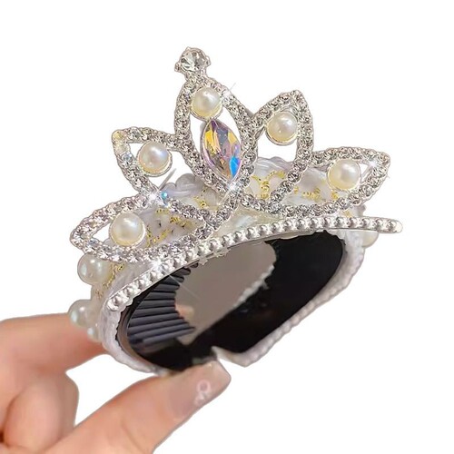 Children's Pearl Crown Ball Headband Princess Hair Accessory Girls Ponytail Hair Clip Hairpin Updo Hair Accessory for Little Girls