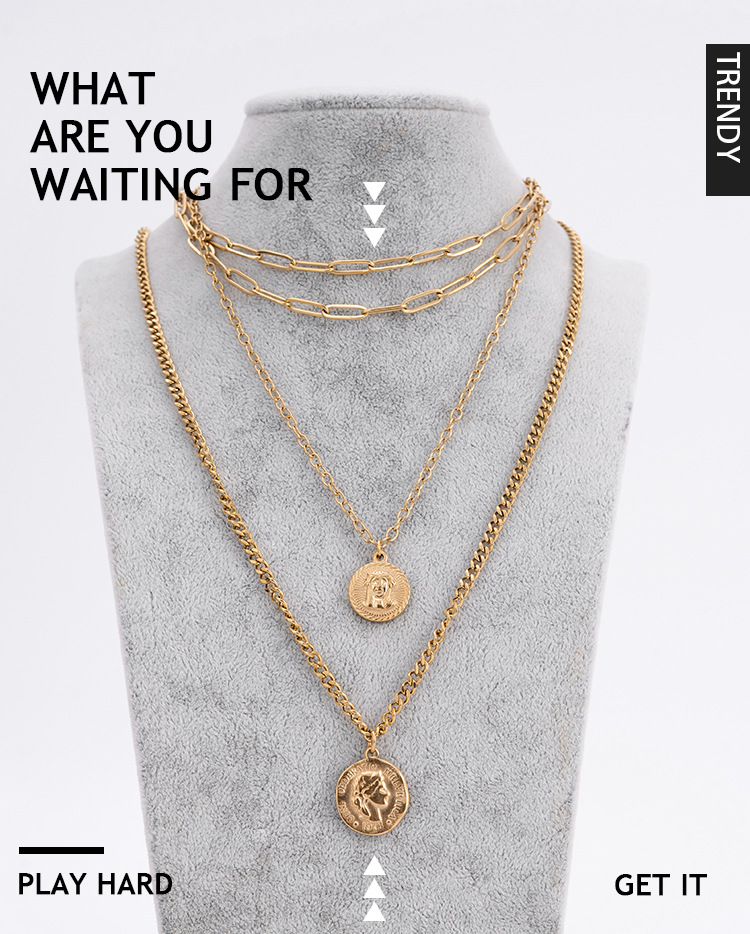 Korean style metal texture double-layer layered personalized circular hang tag necklace for women's cold air collarbone_voghion.com