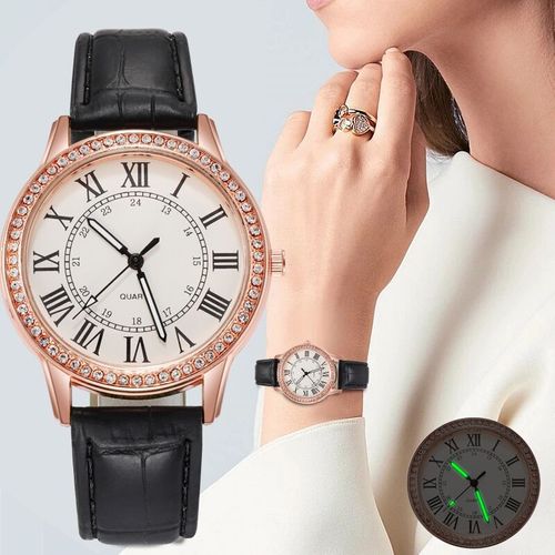Wish women's watch new watch women's simple diamond-encrusted luminous retro women's watch strap quartz watch manufacturer
