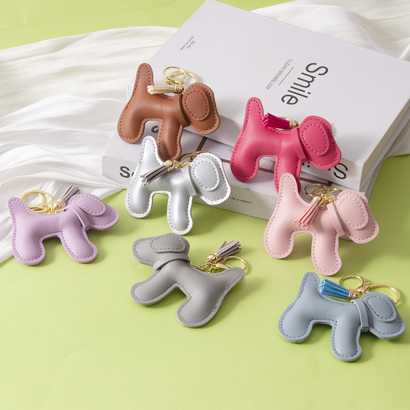 Cross-border Puppy Pendant Leather Girl Bag Hanging Accessories Creative Macaron Keychain Mobile Phone Back Clip Hanging Accessories