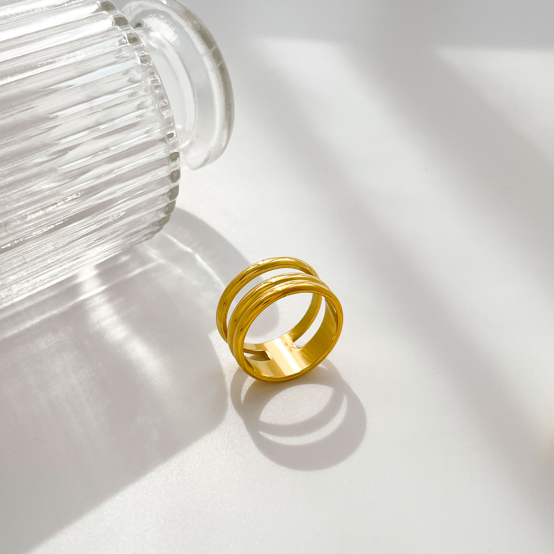 6, 8 Ring Size Retro Geometric Titanium Steel Plating Rings