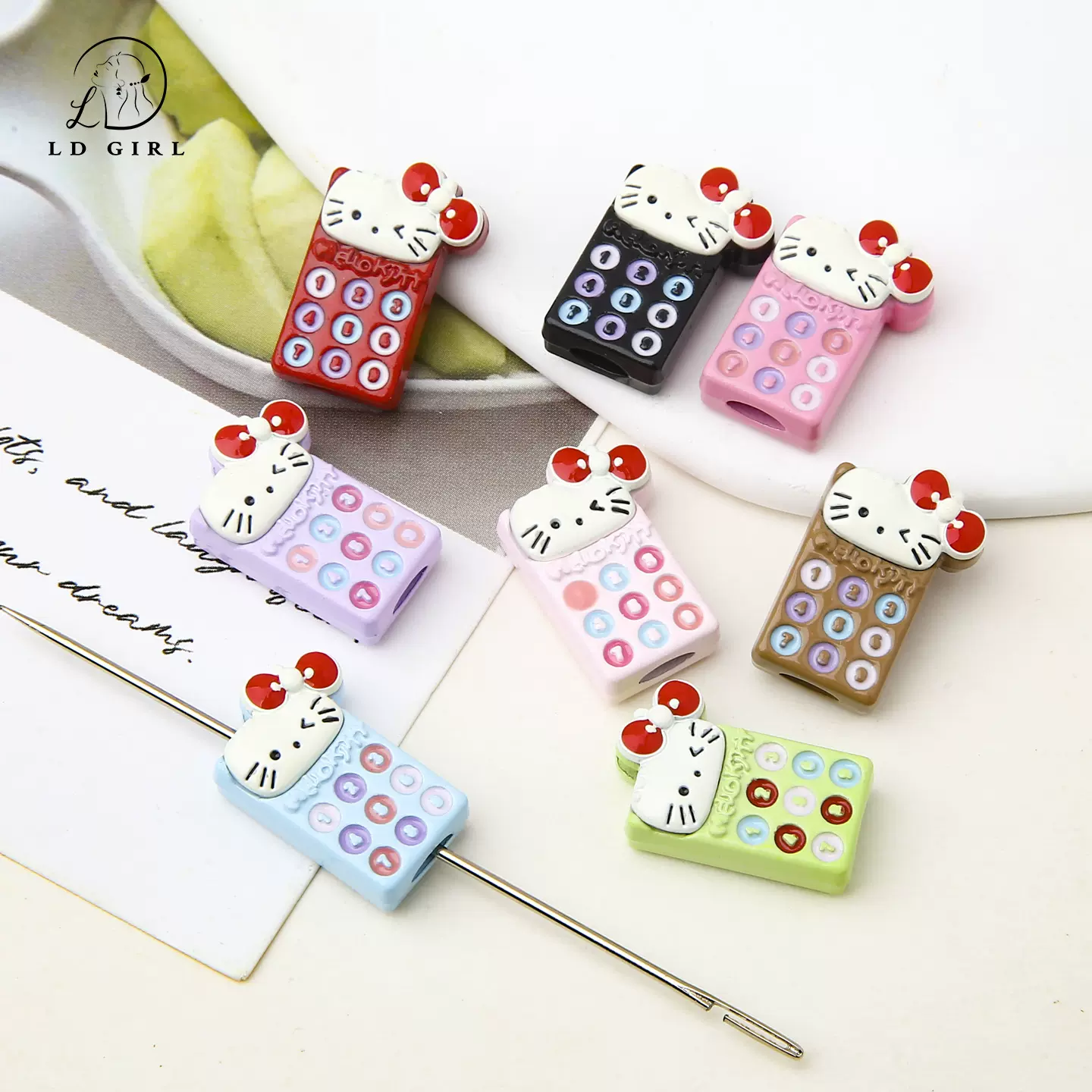 可爱彩色合金烤漆猫咪小手机串珠diy手工配饰手机链包挂材料