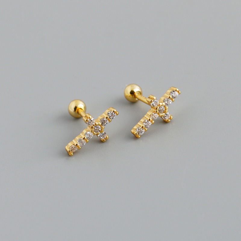 Style Simple Traverser Argent Sterling Incruster Zircon Boucles D'oreilles 1 Paire display picture 4