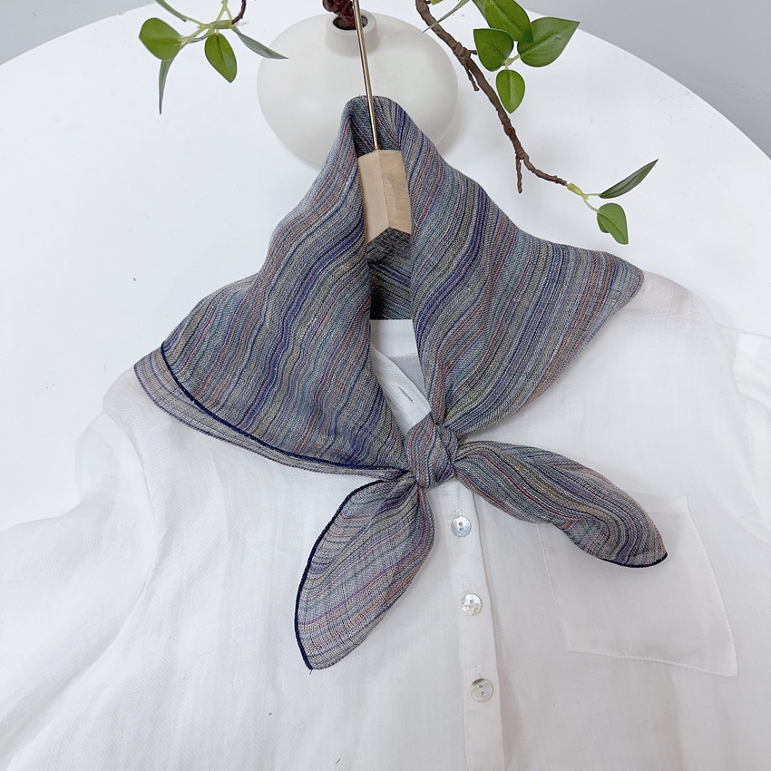 Retro Karomuster Leinen Seidenschal Damen Sommer Halstuch Accessoire_voghion.com