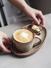 日式创意手工陶土咖啡杯复古餐厅家用早餐杯大容量茶杯办公马克杯