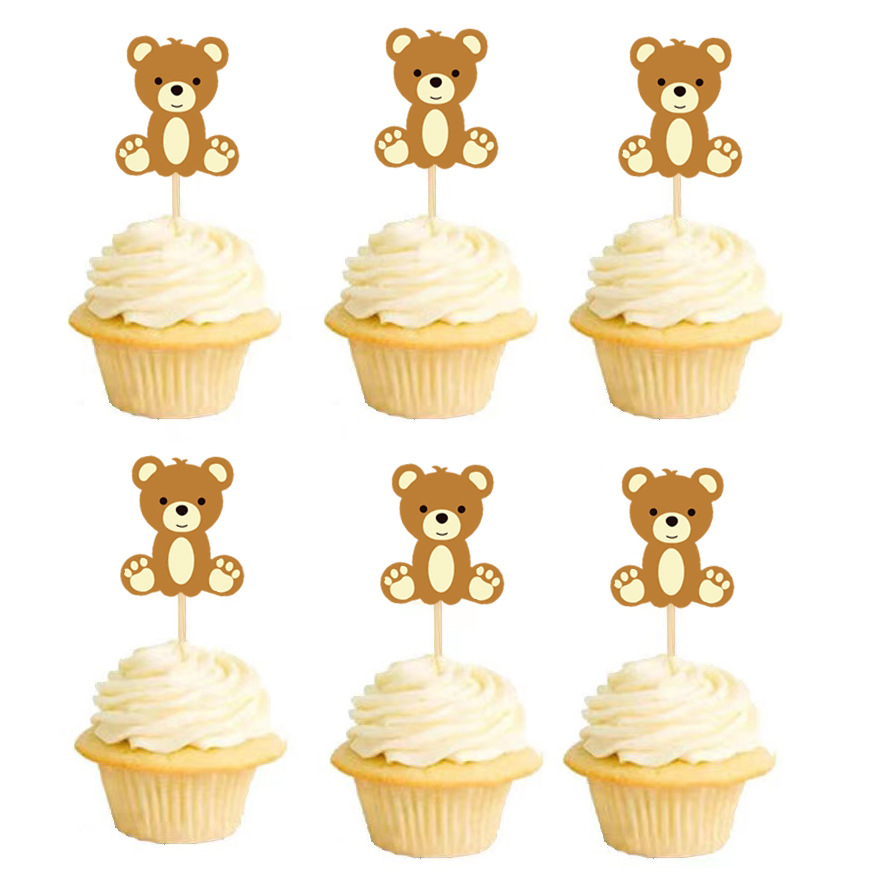 亚马逊跨境新款小熊插签蛋糕插牌插件动物主题狂欢派对甜品插签