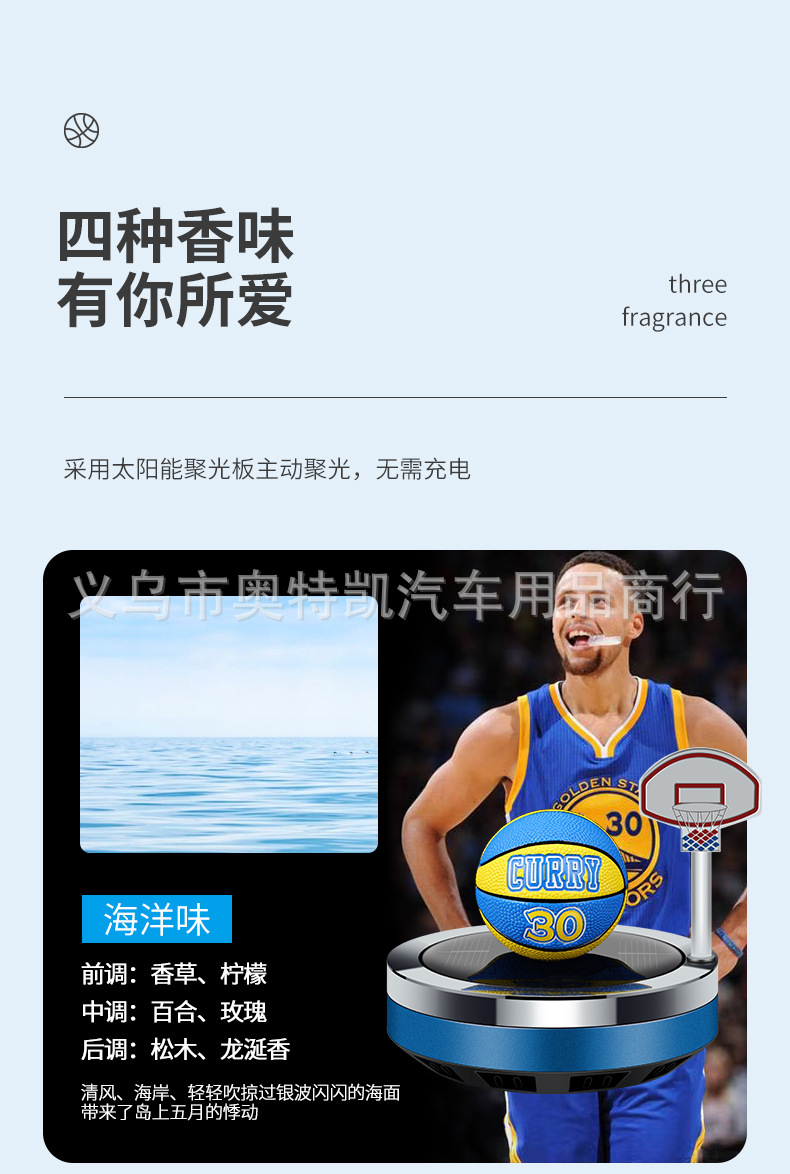 Internet Celebrity Solar Basketball Rotating Car Ornaments Car Interior Center Console Aromatherapy Long-Lasting Light Fragrance Fresh