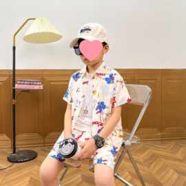 男童夏季套装洋气儿童沙滩短袖花衬衫批发新款时髦宝宝炸街薄衣服