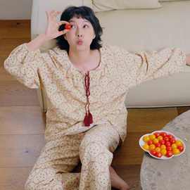 草莓派宽松圆领睡衣女春秋季日系甜美纯棉长袖家居服套装可外穿